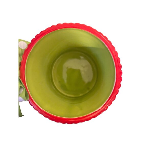 Green & Red Polka Dot Ceramic Mug With Bow Handle By Mud Pie - Picture 8 of 13
